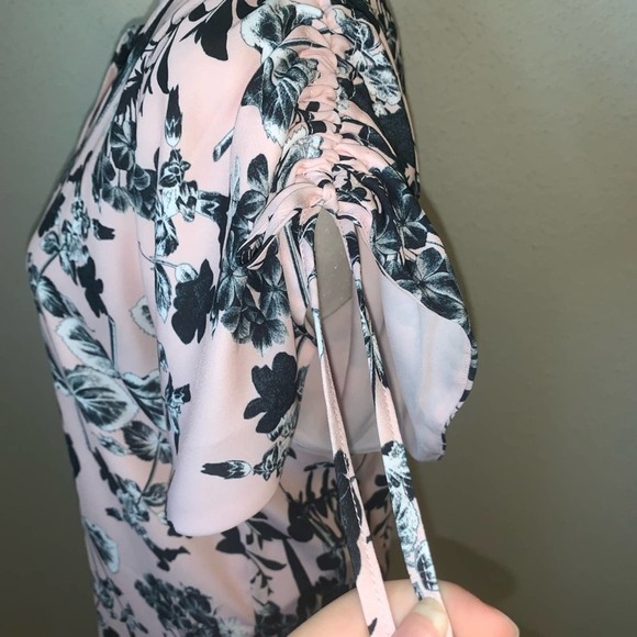 Parker Pink Floral Tiered Mini Dress Cinched Sleeves Size Small - Picture 4 of 9